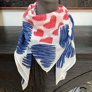 Lightweight summer spring scarf red white blue color hearts pattern 4th of July